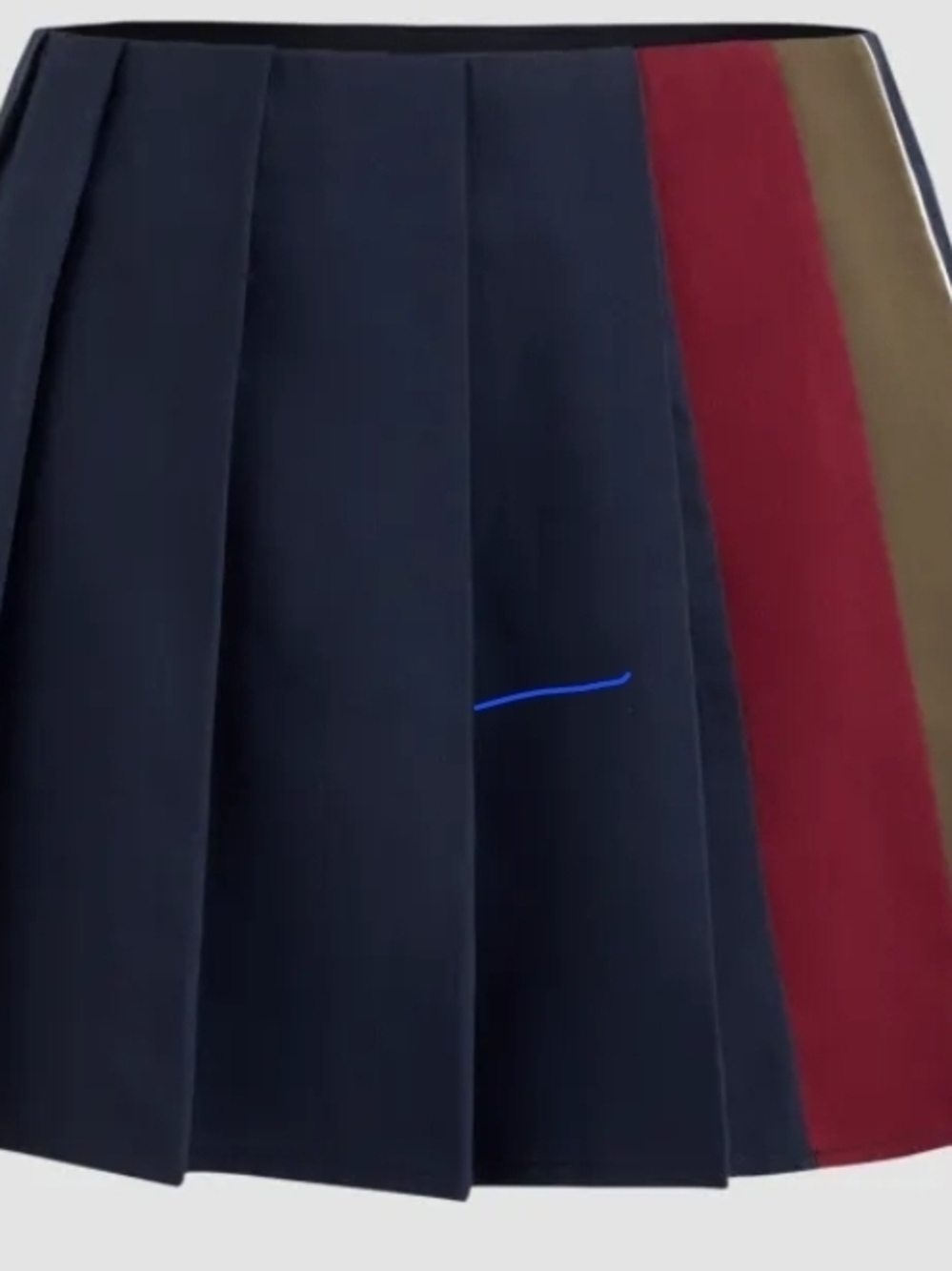 Navy Pleated Skater Mini Skirt with Red and Olive Side Panels